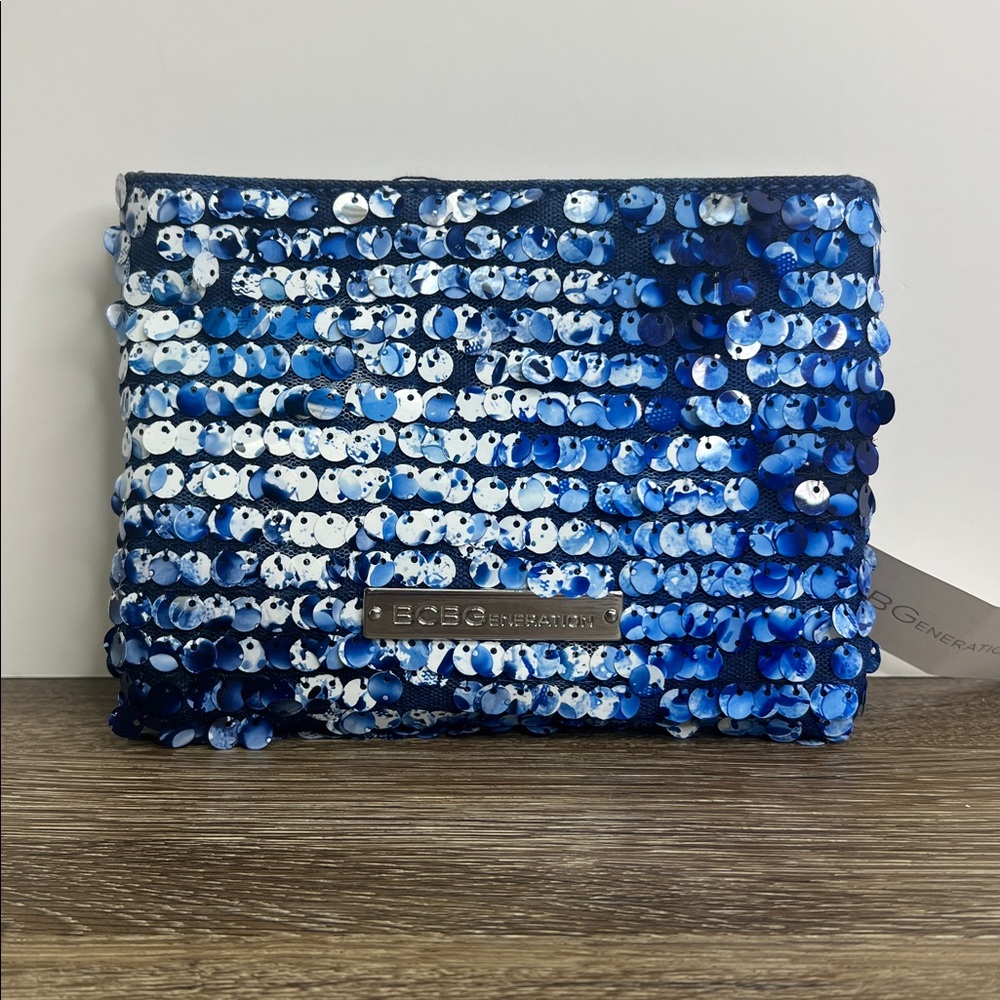 BCBGeneration Lapis Sequin Clutch | Blue Beaded Evening Bag | NWT